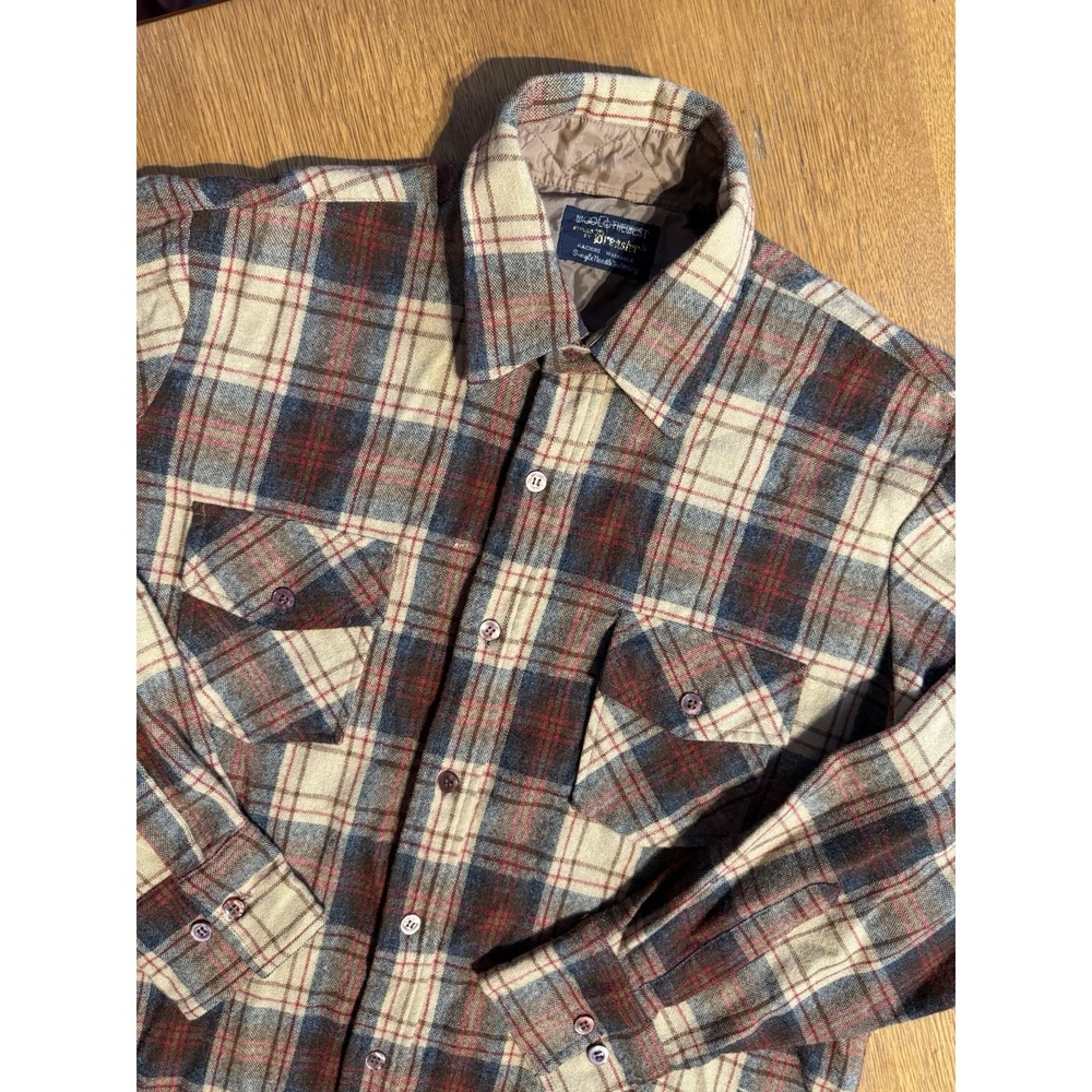 Vtg‎ Wool O The West By Brewster Wool Blend Shirt Mens L Brown Plaid Long Sleeve